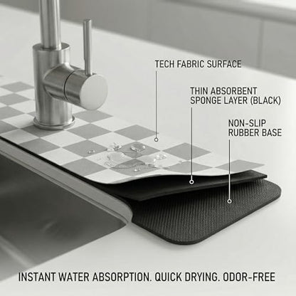 Customizable Dish Drying Mat & Sink Splash Guard Set: 24"Lx16"W Kitchen Counter Protector & 24"Lx5.5"W Mat Trimmable to Fit Irregular Sink with 2 & 3 Holes or Soap Dispenser - Absorbent Drip Catcher - size: 24" x 16"