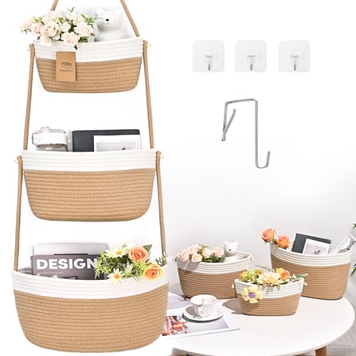 Hanging Storage Baskets, Over the Door Basket, Detachable Hanging Door Basket with 4 Hooks, Over the Door Organizer Nursery for Bedroom, Living Room