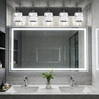 Black Crystal Bathroom Vanity Light, 5-Light Modern Bathroom Lighting Fixtures Over Mirror, Matte Black Wall Sconce Light Fixtures with Round Shade - color: Black-Round Shade, size: 5-LIGHT