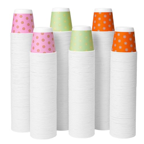 Tamone 600 Pack 3 oz Bathroom Cups Small Paper Cups, Disposable Mouthwash Cups with Dot, Pink, Green, Yellow, Disposable 3 oz Paper Cups for Party, Picnic, BBQ, Travel, Home - color: pink & yellow & green