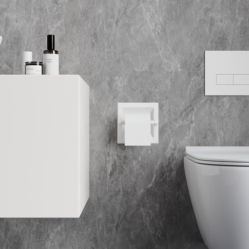 Recessed Toilet Paper Holder White,Pivoting Toilet Tissue Holder,Made of SUS304 Stainless Steel, in Wall Toilet Paper Holder with Bracket - color: White