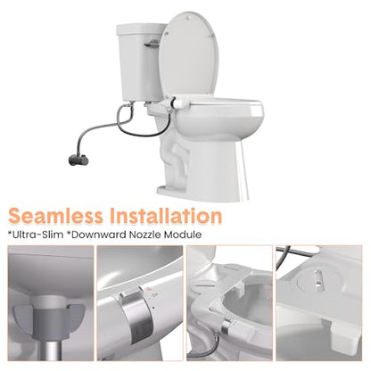 Smart Bidet Seat Non-Electric, Ultra-Thin Dual Nozzle, Hot and Cold Water Front Rear Wash with Adjustable Pressure, Easy Installation - color: Black, style: Knob