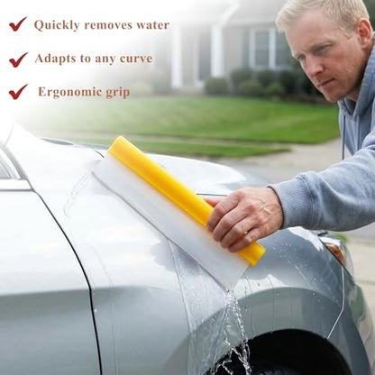 12" Silicone Car Squeegee, T-Bar Water Blade for Drying (Yellow) | Silicone Water Blade, Safe On Auto Paint & Glass. T-Shape, Non-Slip Handle For Fast Work. - color: Yellow