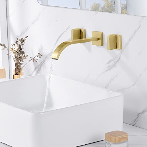 sumerain Gold Bathroom Faucet Wall Mount Bathroom Sink Faucet with Rough in Valve - color: Brushed Gold