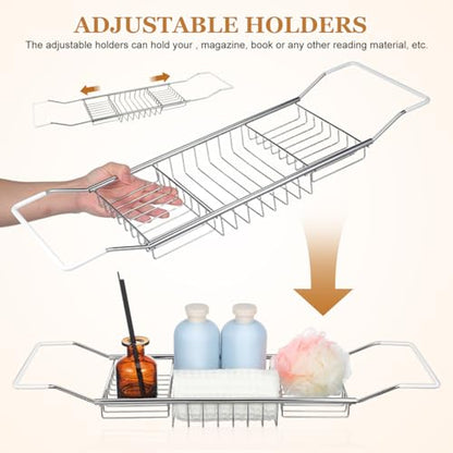 Cabilock Bathtub Tray - Stainless Steel Bathtub Caddy, Expandable Extra Wide Bath Tub Organizer, Rust-Resistant Over The Tub Shelf Rack with Non-Slip Grips for Phone Book Wine Glass, Silver - color: Silver