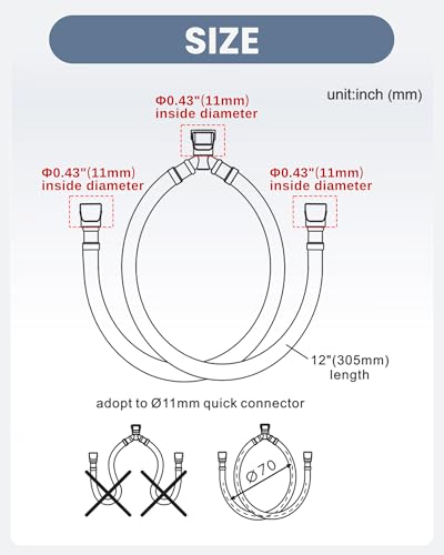 WOWOW Quick Connect Hose Hot and Cold Supply Hoses for Bathroom Faucet - size: 12 Inch