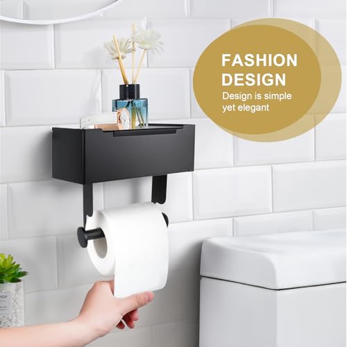 Matte Black Toilet Paper Storage Holder with Shelf for Wet Wipes, Sanitary Tampon, Trash Bags, Bathroom Wipes Holder Accessory Space Saver and Organizer