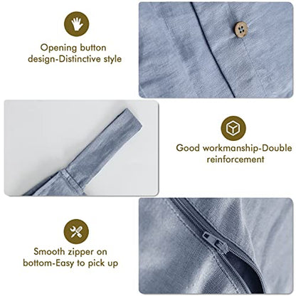 Linen Hanging Laundry Bag, 100% Linen Over The Door Laundry Hamper with Buttons and Zipper, Space Saving Door Hampers for Laundry Dirty Clothes Home Travel, Blue - color: Blue