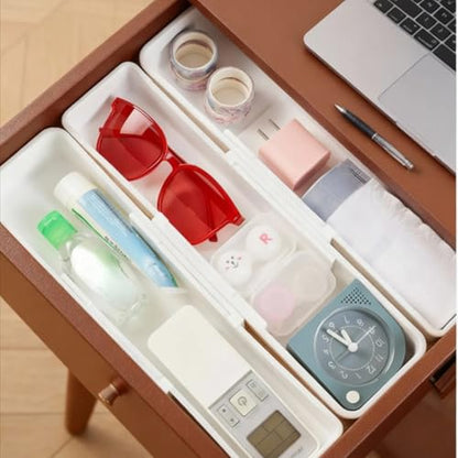 4 Pcs Expandable Sliding Drawer Organizer Bin, Adjustable Length Storage Tray for Kitchen Utensils, Straw Organizer, Bathroom, Office - Durable Plastic Space-Saving Design
