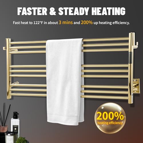 K&KALONZO Wall-Mounted 9-Bar Heated Towel Rack, Fast Heat in 2 Min, NTC Safety - color: Polished Gold, size: H 19.7 x W 41.9