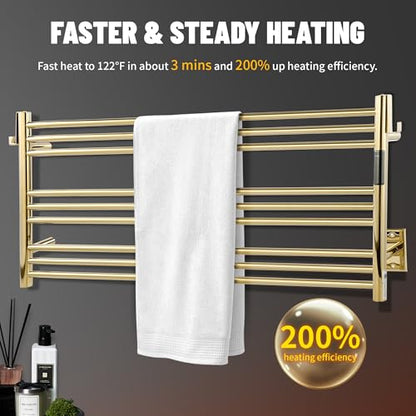 K&KALONZO Wall-Mounted 9-Bar Heated Towel Rack, Fast Heat in 2 Min, NTC Safety - color: Polished Gold, size: H 19.7 x W 41.9