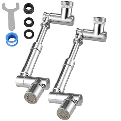 2 Pcs 1440° Swivel Faucet Extenders, Robotic Arm Faucet Aerator with 2 Water Modes, Extendable Kitchen Bathroom Sink Extender, Include Wrench, Tape, and Washer