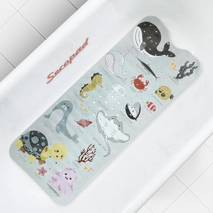 Secopad Bathtub Mat Non Slip, Cute Tub Mat, 40" x 16", Greige Sea Animals | Rectangular, Anti-Slip, Machine Washable, with Drain Holes and Suction Cups,For Bathtub and Shower Floor, for Toddler & Kids - color: Greige Sea Animals