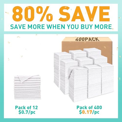 TEAWOO White Washcloths Bulk 400 Pack, Highly Absorbent & Quick Drying | Face Towels, Soft Bath Towels, Multi-Purpose Microfiber Wash Cloths for Bathroom, Hotel, Spa, Gym and Kitchen, 12x12 inches - size: 400Pack White