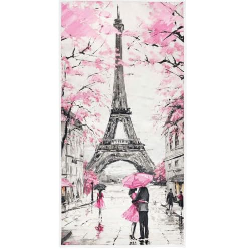Naanle Beautiful Street View of Paris Eiffel Tower Painting Print Soft Guest Hand Towels Multipurpose for Bathroom, Hotel, Gym and Spa (16" x 30",Pink) - color: Eiffel Tower