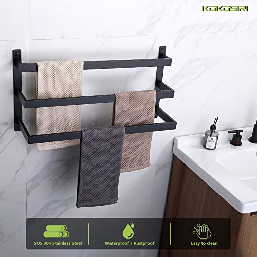 KOKOSIRI Towel Bars Black Bath Towel Holders Bathroom 3-Tiers Ladder Towel Rails Wall Mounted Towels Shelves Rack Stainless Steel, B5006BK-L24 - color: Matte Black