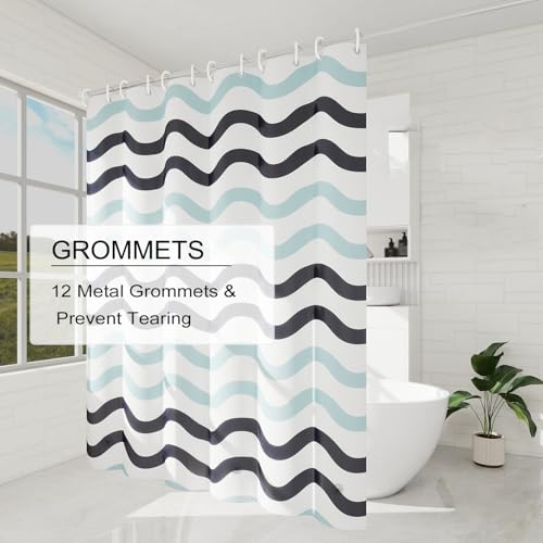TIKABC Shower Curtain Liner, 4G PEVA Shower Liner, Plastic Waterproof Shower Curtains, 72x72 inch with Grommet Holes 3 Magnetic Weights - color: Black Blue Big Waves