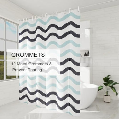 TIKABC Shower Curtain Liner, 4G PEVA Shower Liner, Plastic Waterproof Shower Curtains, 72x72 inch with Grommet Holes 3 Magnetic Weights - color: Black Blue Big Waves