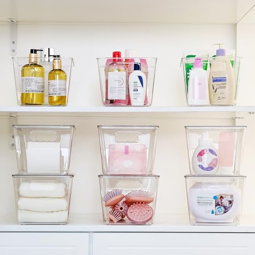 Vtopmart 8 Pack Clear Stackable Storage Bins with Lids, Large | BPA-free Plastic, Organize Vertically, For Pantry Kitchen Fridge Cabinet Closet Bathroom, Built to Last, Easy to Move - size: L( 11"L x 7.5"W x 6"H)