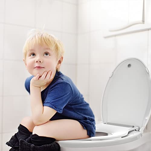 19" Elongated Toilet Seat with Built-In Potty Training Seat, Soft Quiet-Close Lid with Non-Slip Design, Magnetic Kids Seat in White, Easy to Install and Clean - color: White, with Toddler Seat, size: Elongated (19″)