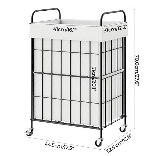 90L Laundry Hamper with Wheels, Laundry Basket with Handle and Liner Bag | Lockable Casters; Reinforced Frame; Breathable Fabric; Space-Efficient Design - color: White, size: 90L-1 Section
