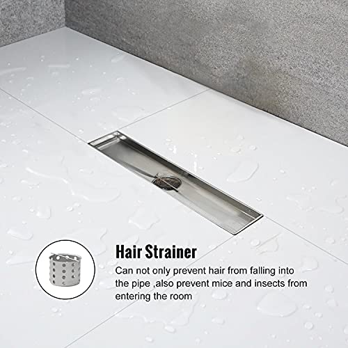 12"Linear Shower Drain Brushed Silver Drain with Tile Insert Grate | AISI 304 Stainless Steel Fast Drainage Rectangle Hidden Shower Trench,Detachable Hair Catcher Easy to install,Leveling Feet - color: Stainless Steel, size: 12 Inch (No Base)