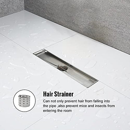12"Linear Shower Drain Brushed Silver Drain with Tile Insert Grate | AISI 304 Stainless Steel Fast Drainage Rectangle Hidden Shower Trench,Detachable Hair Catcher Easy to install,Leveling Feet - color: Stainless Steel, size: 12 Inch (No Base)