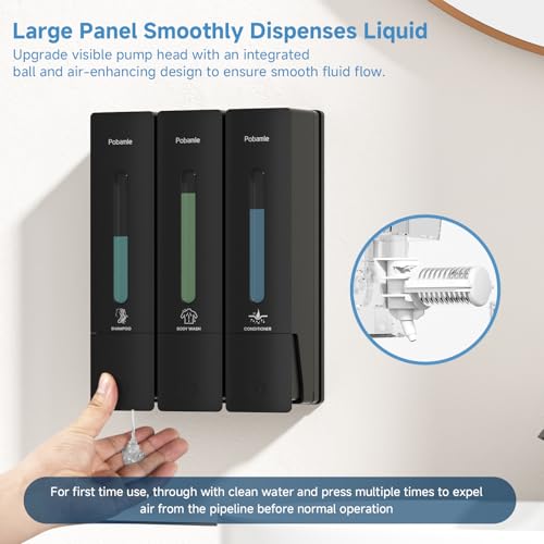 Shampoo and Conditioner Dispenser - Shower Soap Dispenser Wall Mounted No Drill - Shampoo Conditioner Body Wash Dispenser 3 Chamber - Easy Install for Bathroom Hotel Black 1200ml - color: Black 3