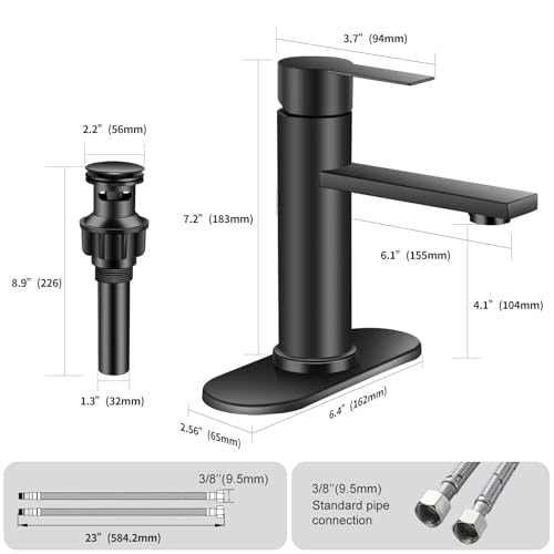 Bathroom Faucet Single Hole Single Handle Vanity Faucet | Modern Black Bathroom Faucet with Pop-Up Drain, Suitable for 1 Hole or 3 Hole Sink, Suitable for RV Etc Bathroom - color: Black