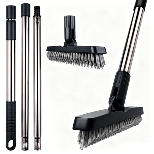 2 Pack Grout Brush with Long Handle, Swivel Cleaning Grout Line Scrubber - Extendable Durable Handle Grout Cleaner Brush for Bathroom,Tile,Baseboard,Walk in Shower,Corner & Narrow Space (Black) - color: Black