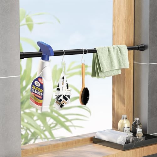Tension Rod 16 to 26 Inch Adjustable Curtain Rod No Drilling Black Tension Curtain Rod Spring Tension Curtain Rod for Bookshelf Diy Projects Kitchen Cupboard Bathroom Wardrobe 2PCS - color: Black, size: 16-26 inch 2pcs