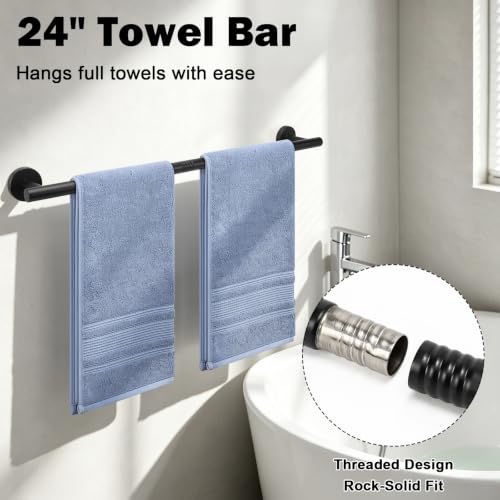 Livabber 5-Piece Bath Hardware Set, 24 Inch SUS304 Stainless Steel Towel Bar Set, Heavy Duty Wall Mounted Towel Racks for Bathroom Accessories Kit (Black) - color: Black