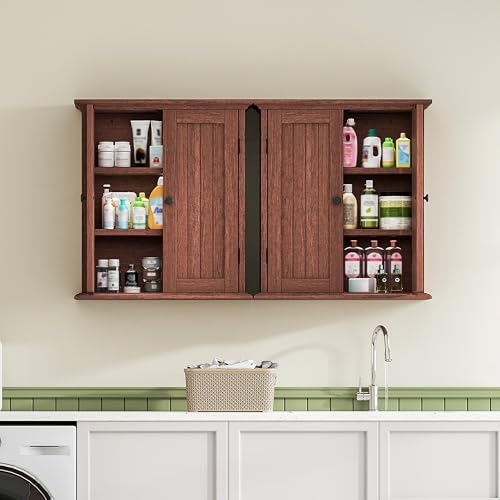 ChooChoo Bathroom Wall Cabinet with 2 Doors, Over The Toilet, Farmhouse | 8.8"D x 21.1"W x 24"H, Medicine Cabinet, Adjustable Shelves, Cupboard, Walnut - color: Walnut, size: 8.8"D x 21.1"W x 24"H