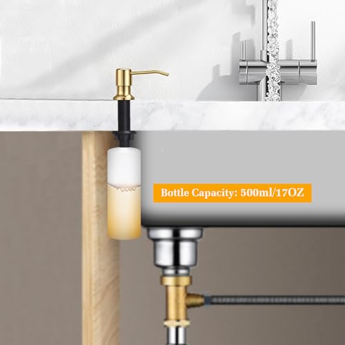 Soap Dispenser for Kitchen Sink, Built in Sink Soap Dispenser Lotion Dispenser with 17 OZ Bottle, Refill from The Top Bar Sink Soap Dispenser, Gold - color: Golden