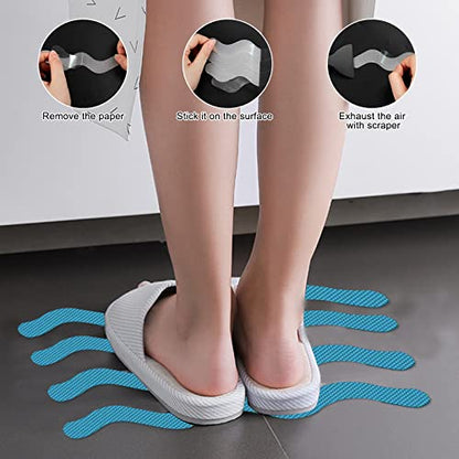 Bathroom Tub Anti-Slip Stickers 24 Pack Safety Tub Strip Decals with Premium Scraper for Tub Shower Stair Ladder Boat (Blue)