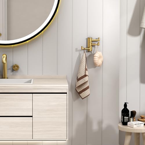 Angle Simple Towel Hooks, Swivel Bathroom Hook, Brushed Dark Gold, 2 Pack | SUS304 Stainless Steel, Folding 3 Arms, Kitchen Hand Towel Dishcloth Holder, Space Saver Fits Narrow Spot, Screws Mounted - color: Brushed Dark Gold, size: 2 Pack