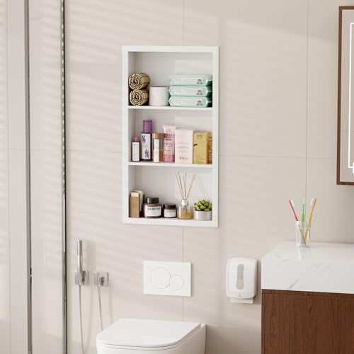 14x24 Medicine Cabinet Recessed Stainless Steel, 3-Tier, Medicine Cabinet Organizer,Stainless Steel Wall Niche, Bathroom Wall Cabinet, Recessed Bathroom Cabinet, Wall Cabinet - color: White, size: Classic 3-Tier