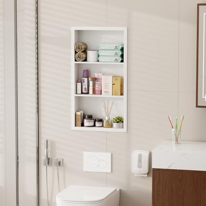 14x24 Medicine Cabinet Recessed Stainless Steel, 3-Tier, Medicine Cabinet Organizer,Stainless Steel Wall Niche, Bathroom Wall Cabinet, Recessed Bathroom Cabinet, Wall Cabinet - color: White, size: Classic 3-Tier