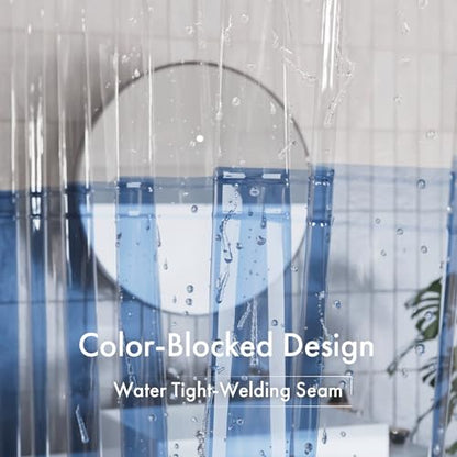 AmazerBath 100% EVA Shower Curtain Liner, 72 x 72 Inches Heavy Duty Shower Curtain and Liner 2-in-1 with 3 Clear Stones and 12 Brass Grommets, Color Block Soft Shower Liner - Clear & Ocean Blue - color: Rainbow Flip Oceanic
