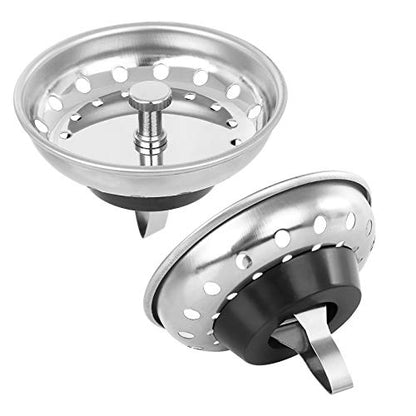 2PCS Kitchen Sink Strainer Stopper 2 in 1, Spring Clip Plunger, Replacement for Standard Drains(3-1/2 Inch), Chrome Plated Stainless Steel Body with Rubber Stopper