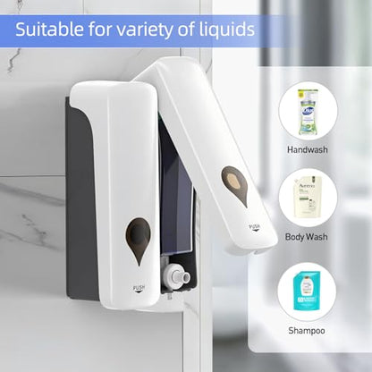 Shampoo and Conditioner Dispenser, 2 Chamber 2x300ml, Wall Mount, No Drill | Refillable Body Wash and Shower Soap Dispenser Set for Bathroom Hotel Kitchen Home - color: White 2-pack