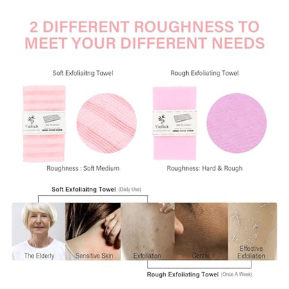 Yiclick Exfoliating Washcloth Towel - Exfoliating Body Scrubber, Loofah Wash Sponge - Korean & Japanse & African Washcloth - Soft + Rough Exfoliating Back Scrubber - for Senstive and Rough Skin - color: Pink