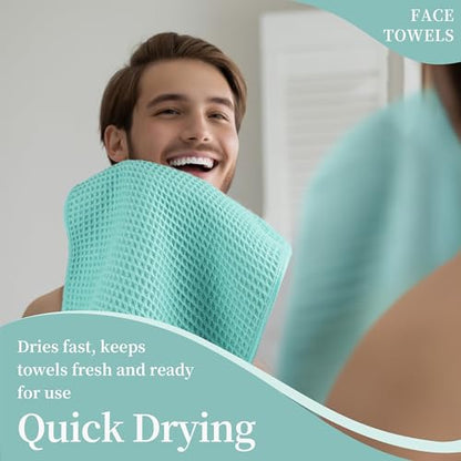 Microfiber Waffle Face Towels, 4 Pieces, Soft, Absorbent, Fast Drying, Lint Free 430 GSM (Turquoise) - color: Turquoise