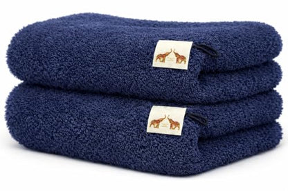 Mango Gifts 100% Cotton Hand Towels Set of 2, 16 x 28 Inch, Soft Combed Cotton, Highly Absorbent, Quick Dry, Sustainable Towels for Bathroom, Hotel, Spa, Dorm, Navy Blue - color: Navy Blue