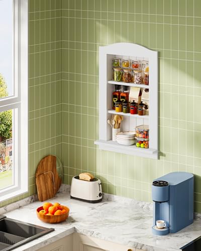 Recessed Wall Niche, 3-Tier Recessed Medicine Cabinet, Bathroom Cabinet Wall Mount, Bamboo Medicine Organizer, Wall Storage Cabinet, for Bathroom, Living Room, Kitchen, White - size: 17.6"L x 2.1"W x 26.7"H