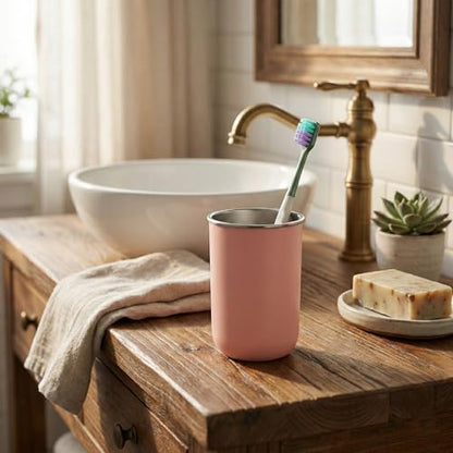 Stainless Steel Mouth Wash Cup, 12 oz Reusable Toothbrush Cup Pink Stainless Steel Bathroom Tumbler Mouthwash Cups Easy to Clean Drinking Tumblers for Home School Office