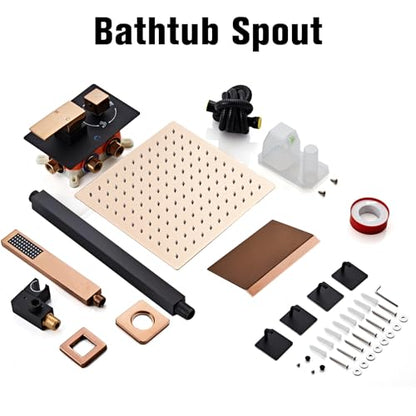 12 Inch Ceiling Mount Shower System Matte Black Gold Rain Mixer Shower Combo Set High Pressure Rainfall Shower Head System Bathroom Luxury Shower Faucet Set Rough-in Valve and Trim Included - color: Matte Black & Gold, style: 12 Inch-Update Valve
