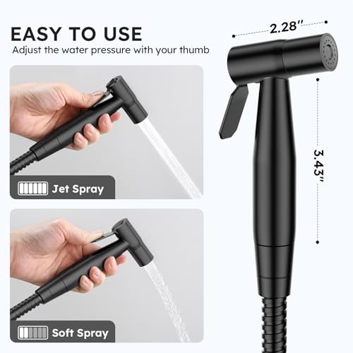 Arofa Handheld Bidet Sprayer, Bidet Attachment for Toilet, Matte Black | Adjustabel Water Pressure, Leak-Free Hose, Fits Two-Piece Toilets, Feminine/Baby/Pet Wash, Cloth Diaper Rinse, Easy Install - color: Black, size: 1 Pack