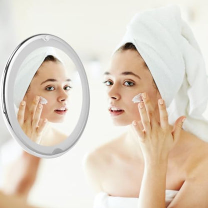Baluue 7X Magnifying Makeup Mirror with Led, Round 8" Lighted Travel Vanity Tabletop Mirror, Portable Locking Suction Cup and 360° Rotation, Without Battery - size: 8"L x 8"W