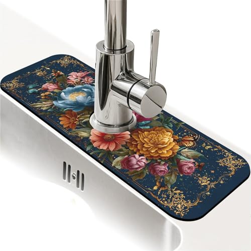 Faucet Fast Absorbent Pad - Midnight Peony Butterfly , Suitable For Kitchen, Bathroom, Island And Other Scenes - color: Midnight Peony Butterfly